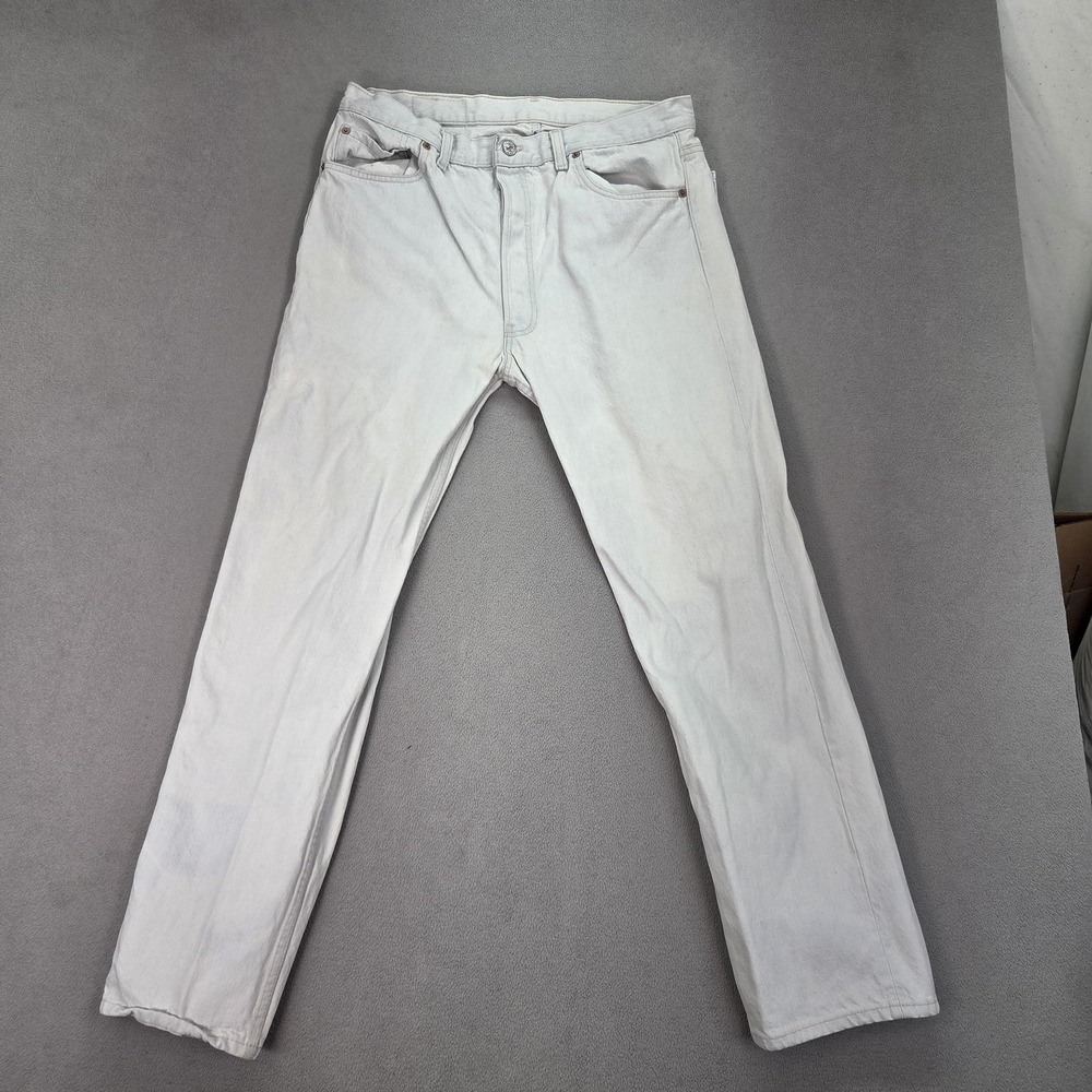 Vintage Levis 501 Jeans Mens White Made USA Button Fly Straight 90s Fits 32x28
